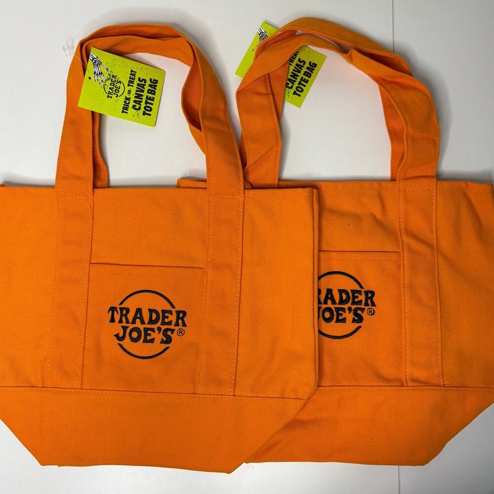 SET of 4 — Trader Joe’s Canvas MINI HALLOWEEN 2025 Tote Bags Orange + Black NWT!